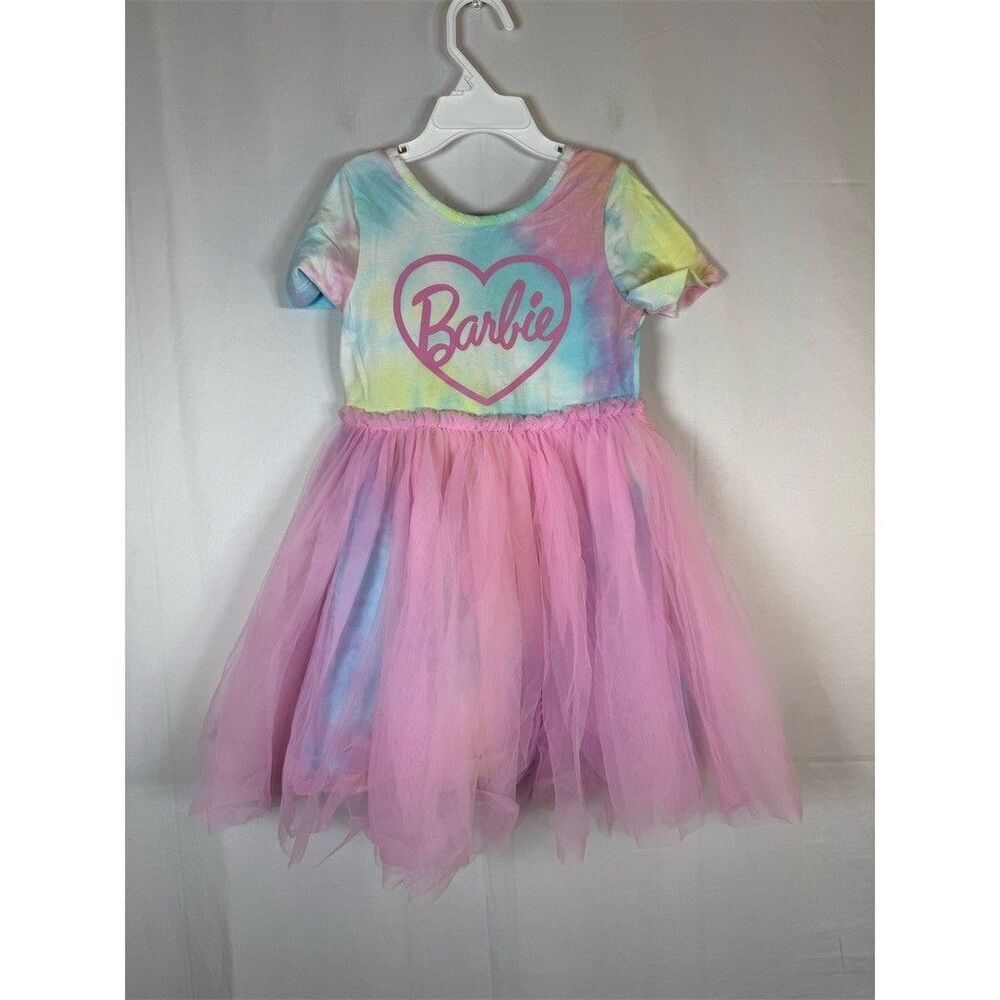 Barbie Girls Dress Size 3T Multicolor Tie-Dye Tulle Tutu Knee Length - Picture 3 of 14